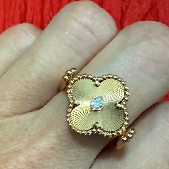 Clover carnelian two sided flip ring 925 silver 18k rose gold plated size 8 - Picture 9 of 12